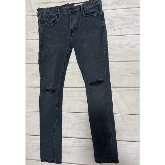 All Saints Jeans Men 34x31.5 Messier Cigarette Skinny Black Denim Button Fly - Picture 1 of 12